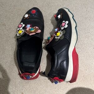Fendi Black Sneakers with Multicolor Floral Accents